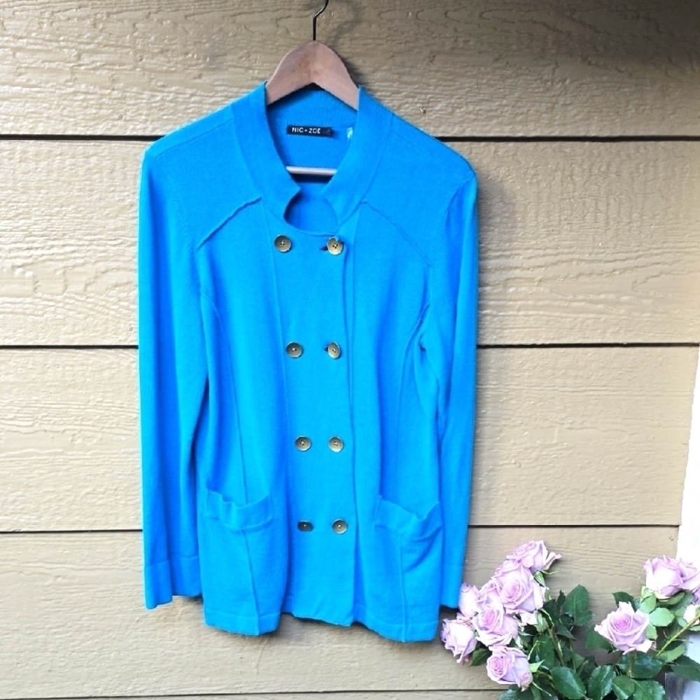 Nic + Zoe blue mikitary cardigan L